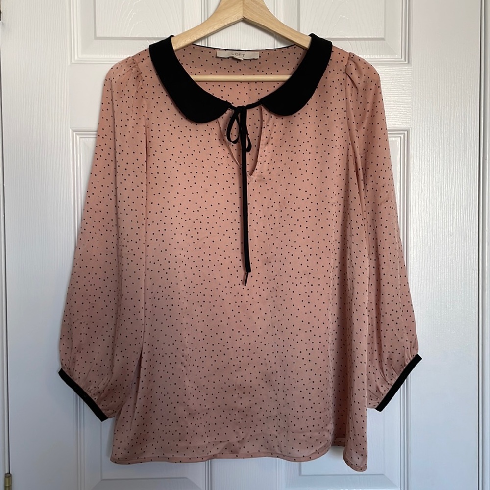 LOFT polka dot Peter Pan collared blouse
